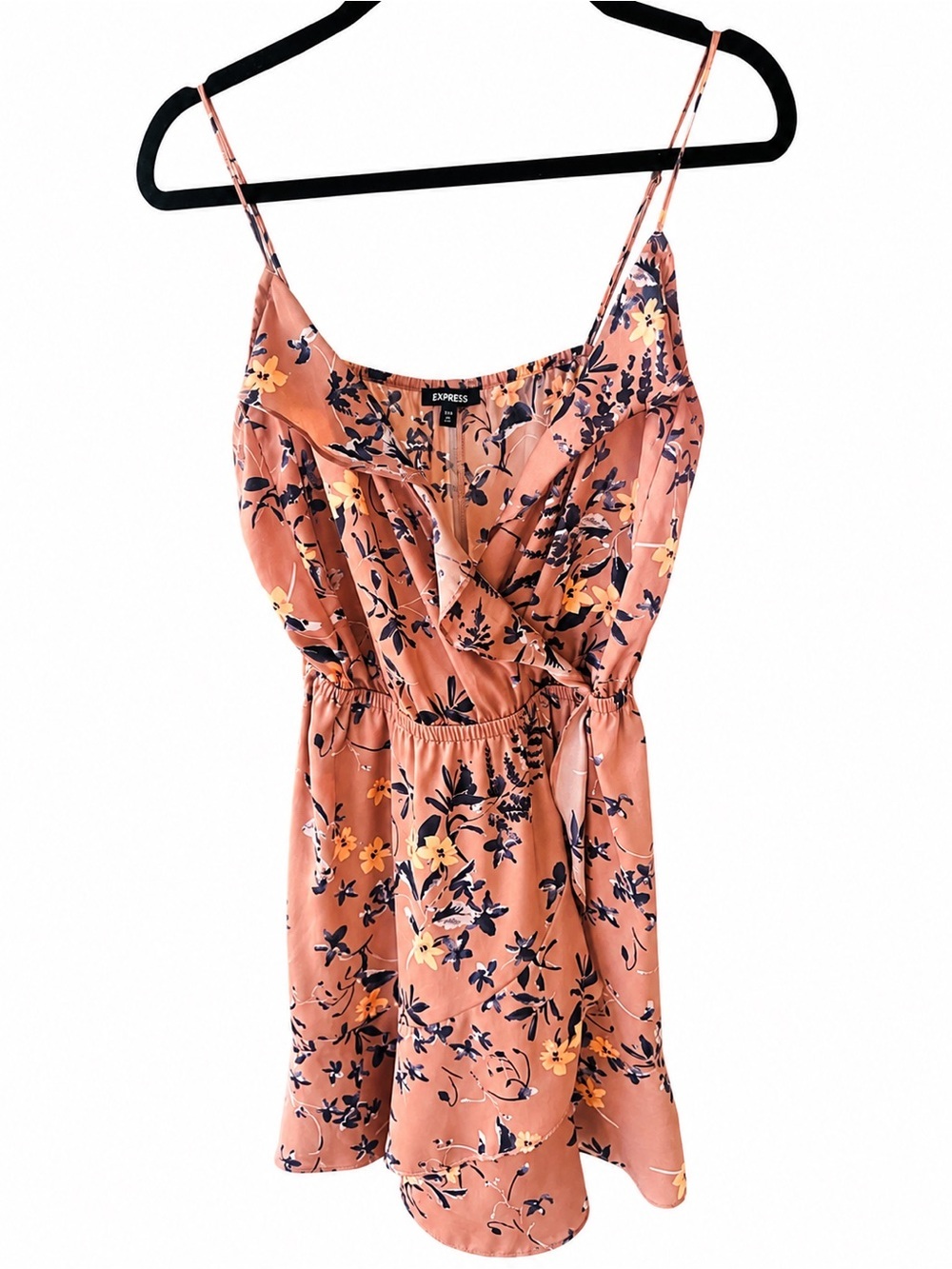 Express Pink Floral Slip Dress with Navy and Yellow Accents